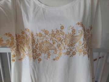 Roomwit gouden opdruk shirt Maat 48 Exxcelent nieuw beschikbaar voor biedingen