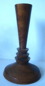 Antieke kandelaar, notenhout, art deco, 23 cm, 13,8 cm doors, Ophalen of Verzenden, Overige materialen
