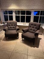 Twee bruin/grijze fauteuils Engelse stijl, Huis en Inrichting, Fauteuils, Ophalen, Gebruikt, Stof, 75 tot 100 cm