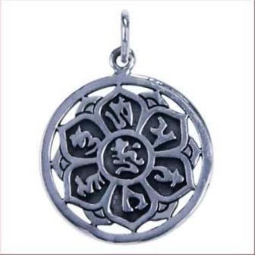 Lotusbloem met mantra, opengewerkt hangertje van zilver, Sieraden, Tassen en Uiterlijk, Kettinghangers, Nieuw, Zilver, Zilver