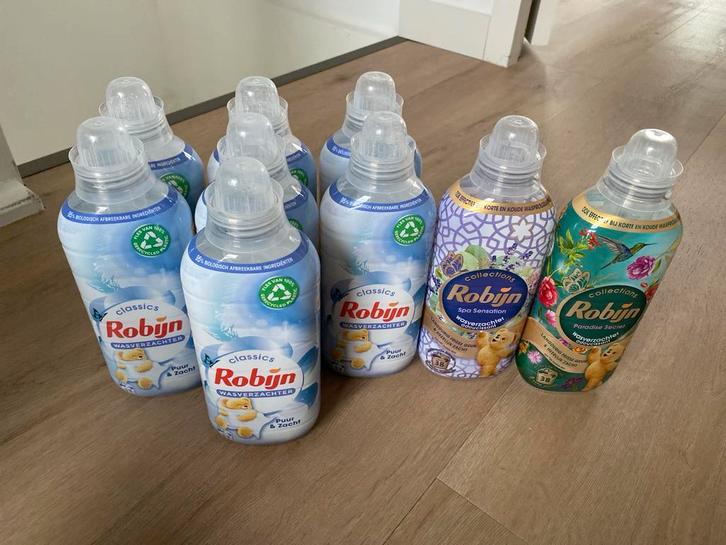 Robijn Wasverzachter - 6 Volle + 3 Restflessen. Zie Tekst, Huis en Inrichting, Schoonmaakartikelen, Ophalen of Verzenden