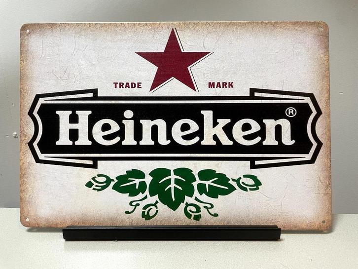 Heineken bier metalen reclamebord (Old Look), Verzamelen, Biermerken, Nieuw, Reclamebord, Plaat of Schild, Heineken, Ophalen of Verzenden
