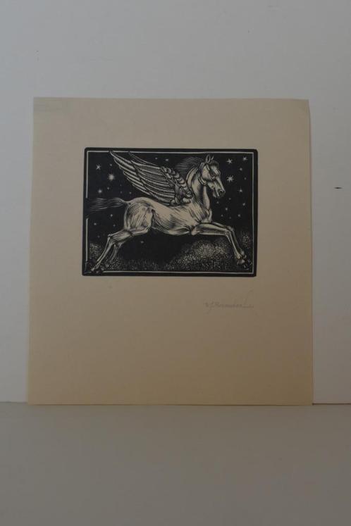 W. J. ROZENDAAL PEGASUS VLIEGEND PAARD MEDUSA Houtsnede R14, Antiek en Kunst, Kunst | Etsen en Gravures, Verzenden