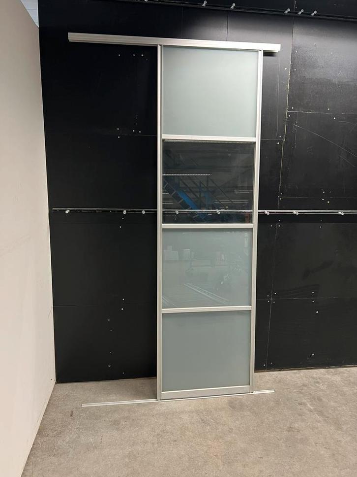 Glazen schuifdeur met rails te koop, Doe-het-zelf en Verbouw, Deuren en Horren, Gebruikt, Binnendeur, 215 cm of meer, 120 cm of meer