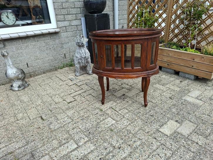 vintage koloniaal/teak hout luxe compacte servies vitrine, Huis en Inrichting, Kasten | Vitrinekasten, Zo goed als nieuw, Minder dan 100 cm