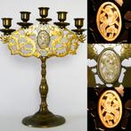 Draak kandelaar handgesneden jade medaillon Feniks geluk, Antiek en Kunst, Ophalen of Verzenden, Koper of Brons