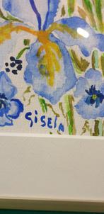 aquarel bloemen, blauw tinten, Huis en Inrichting, Woonaccessoires | Schilderijen, Tekeningen en Foto's, Ophalen of Verzenden