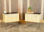 Set van twee oude vintage nachtkastjes chroom zwart glas, Ophalen, Gebruikt, --, --