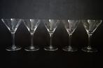 Set van 5 likeur-borrel glazen op steel geslepen blad rond, Ophalen of Verzenden