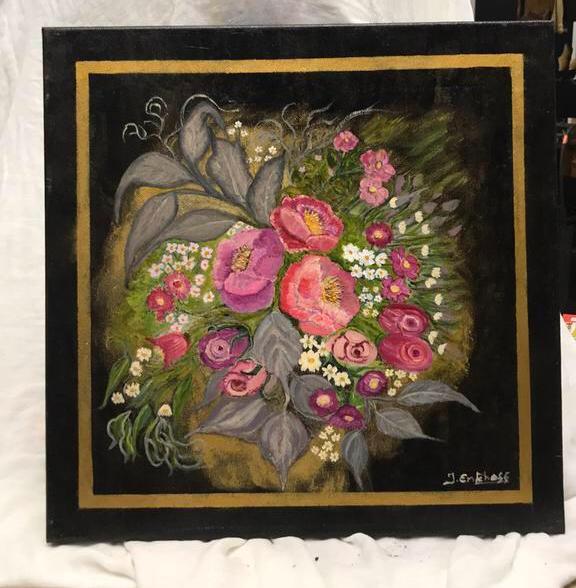 Schilderij Enkhoff rose-zwart bloemen, Antiek en Kunst, Kunst | Schilderijen | Klassiek, Ophalen