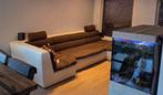 U bank leer met stof, Huis en Inrichting, Gebruikt, Hoekbank, 300 cm of meer, 150 cm of meer