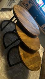 Salontafel 3 set ruw massief mangohout., Huis en Inrichting, Tafels | Salontafels, Ophalen, 50 tot 100 cm, Rond, 50 tot 100 cm