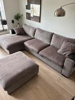 Lekkere ruime hoekbank met losse Hocker kleur;Taupe, Ophalen of Verzenden, Gebruikt, Stof