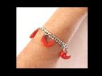 Bijzonder Zilveren Armband met 6 Hangers Bloedkoraal!, Verzenden, Zilver, Armband