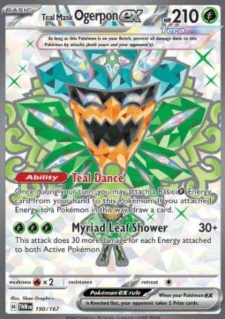 Teal Mask Ogerpon ex #190 - TWM -Twilight Masquerade, Hobby en Vrije tijd, Verzamelkaartspellen | Pokémon, Zo goed als nieuw, Verzenden