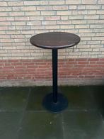 Donkerbruine statafel met houten blad en zwarte metalen poot, Ophalen, Zo goed als nieuw