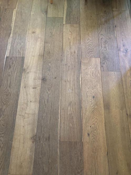 Mooi doorleefde dubbelgerookte eikenhouten vloer, Doe-het-zelf en Verbouw, Vloerdelen en Plavuizen, Gebruikt, Parket, Hout, 150 cm of meer
