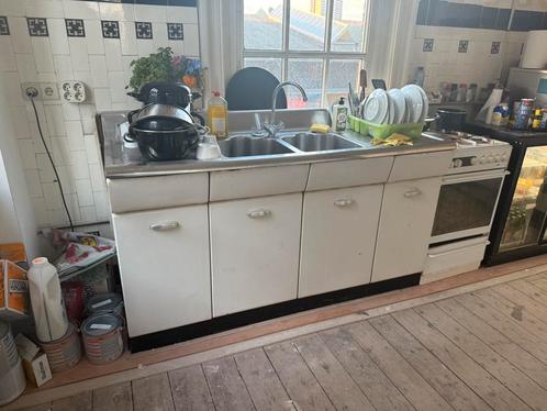 Vintage metalen keukenblok uit één stuk, jaren ’50, Huis en Inrichting, Keuken | Bestek, Gebruikt, Ophalen of Verzenden