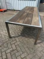 Grote Rvs tuintafel met hardhouten planken 320x120x070 lxbxh, Ophalen, Zo goed als nieuw, Rechthoekig, Rvs