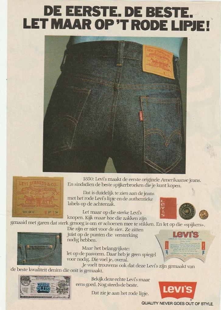 Retro reclame 1978 Levi's jeans met het rode lipje, Verzamelen, Retro, Overige typen, Verzenden