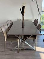 Moderne eettafel met 6 stoelen, Ophalen, 100 tot 150 cm, Zo goed als nieuw, Vijf personen of meer