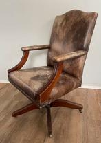 Stijlvolle mahonie houten bureaustoel in zeer goede staat, Ophalen, Minder dan 75 cm, Leer, Zo goed als nieuw