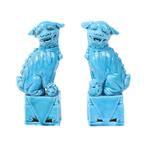 Koppel Blauw Geglazuurde Beeldjes Foo Dog Tempelleeuw 16cm, Ophalen of Verzenden, Gebruikt, Fantasy