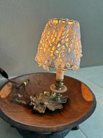 Koperen tafellamp met draak en gehaakt kapje, Ophalen of Verzenden