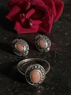 prachtige zilveren angelskin koraalset ring + oorstekers, Ophalen of Verzenden, Zo goed als nieuw, 17 tot 18, Dame