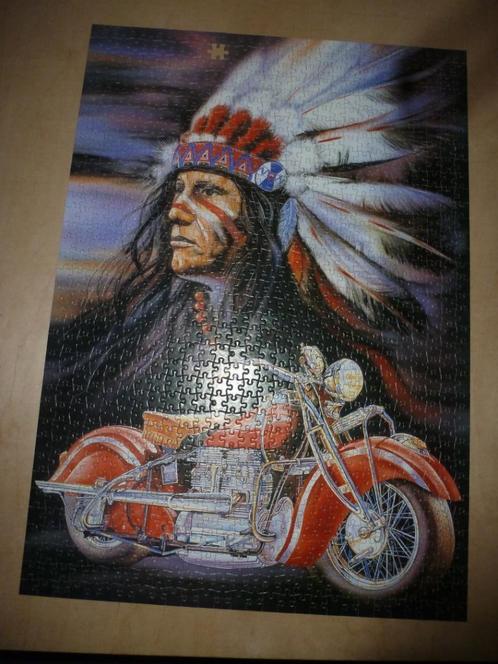 Legpuzzel 1000 stukjes met Indian motor en indiaan, Hobby en Vrije tijd, Denksport en Puzzels, Gebruikt, Legpuzzel, 500 t/m 1500 stukjes