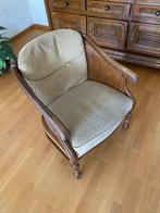 Vintage fauteuil met webbing en houten details, Antiek en Kunst, Ophalen