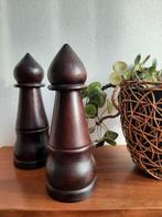 Paar zeldzame XXL grote houten schaakspel pionnen 35 cm hoog, Ophalen of Verzenden
