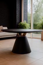 Ronde Eettafel Eikenfineer Zwart, Ophalen, 100 tot 150 cm, Zo goed als nieuw, 75 cm of meer