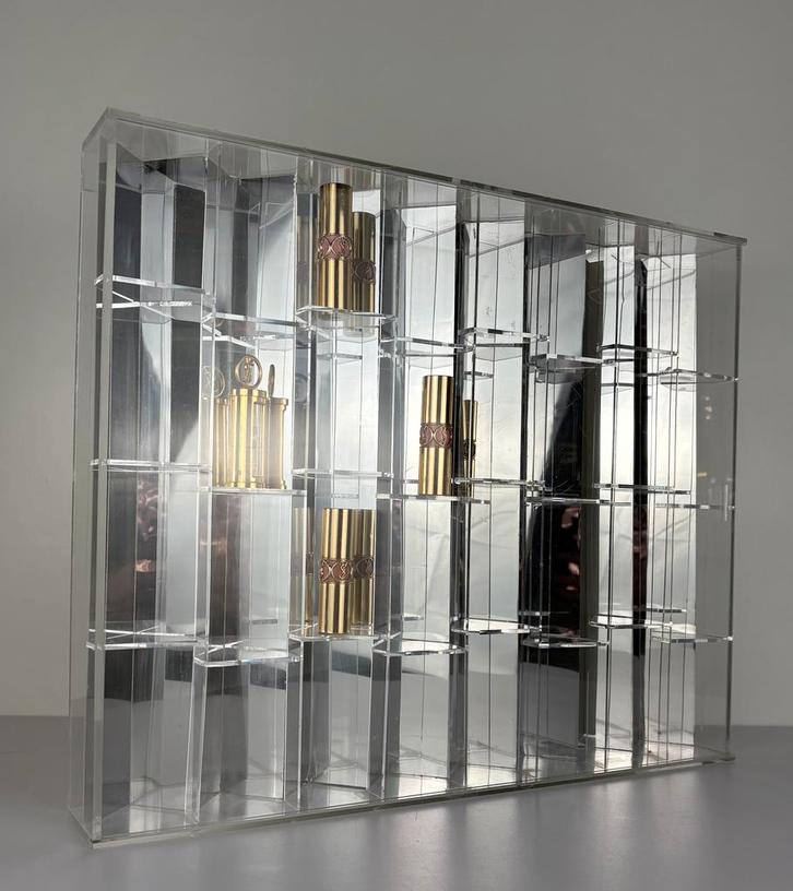 Vintage vierkante plexiglas lipstick wand display spiegel, Huis en Inrichting, Kasten | Vitrinekasten, Zo goed als nieuw, Minder dan 100 cm