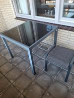 Antraciet tuintafel met glasplaat, Ophalen, Gebruikt, Vierkant, Metaal