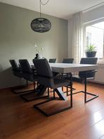 Betonlook Eettafel met 8 stoelen 220x100 Matrix poot, Ophalen, 100 tot 150 cm, 200 cm of meer, Zo goed als nieuw