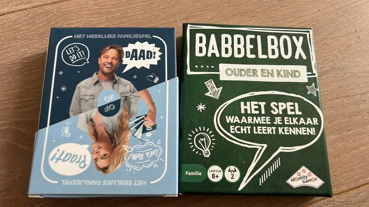 Babbelbox spel ouder en kind en Praat! of Daad! Zgan, Hobby en Vrije tijd, Gezelschapsspellen | Kaartspellen, Zo goed als nieuw