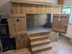 Steigerhouten bedstee, Ophalen, 85 tot 100 cm, Zo goed als nieuw, Matras