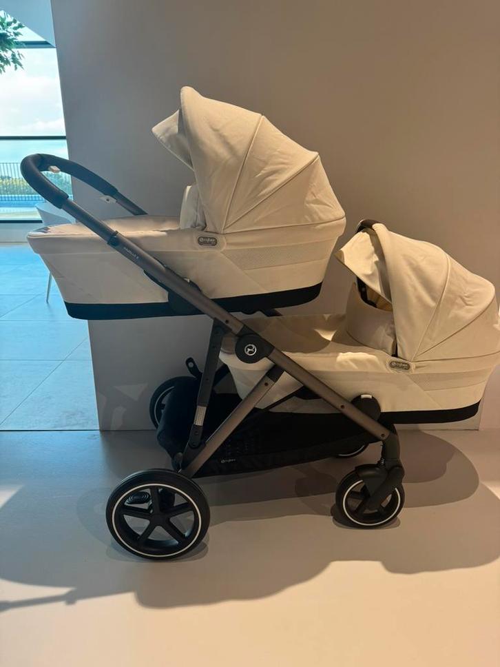 Cybex Gazelle S tweeling kinderwagen Seashel Beige, Kinderen en Baby's, Buggy's, Zo goed als nieuw, Duomodel, Verstelbare rugleuning