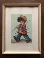 Vintage Prent jongen met vishengel - Michel Thomas, Ophalen of Verzenden, Voor 1940, Gebruikt