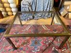 Glazen tafel met gouden messing onderstel 90x70x45, Huis en Inrichting, Ophalen, 50 tot 100 cm, Minder dan 50 cm, Rechthoekig