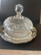 Prachtige kristallen bonbon schaal op verzilverde schaal, Antiek en Kunst, Antiek | Glas en Kristal, Ophalen of Verzenden
