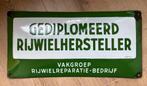 Stokoud emaille reclamrbord Rijwielhersteller - Langcat, Ophalen of Verzenden, Gebruikt, Reclamebord