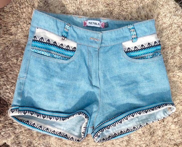 Damesshort korte denim met een etnisch patroon in blauw, XS, Kleding | Dames, Broeken en Pantalons, Zo goed als nieuw, Maat 34 (XS) of kleiner