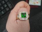 Heren 18K goud verguld ring mer grote groene zirkoon, Sieraden, Tassen en Uiterlijk, Ringen, 20 of groter, Heer, Nieuw, Met edelsteen