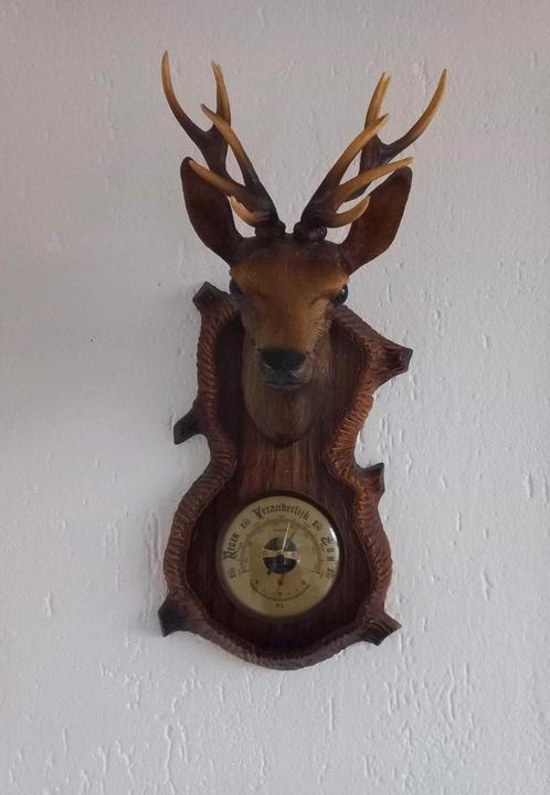 Mooie grote hertenkop. Vintage. Kitsch. Kunststof. Barometer, Antiek en Kunst, Curiosa en Brocante, Ophalen of Verzenden