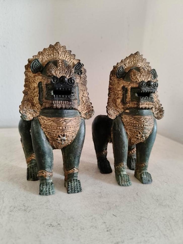 2838 Antieke Foo Dog Beelden - Set van Twee, Antiek en Kunst, Kunst | Beelden en Houtsnijwerken, Ophalen of Verzenden