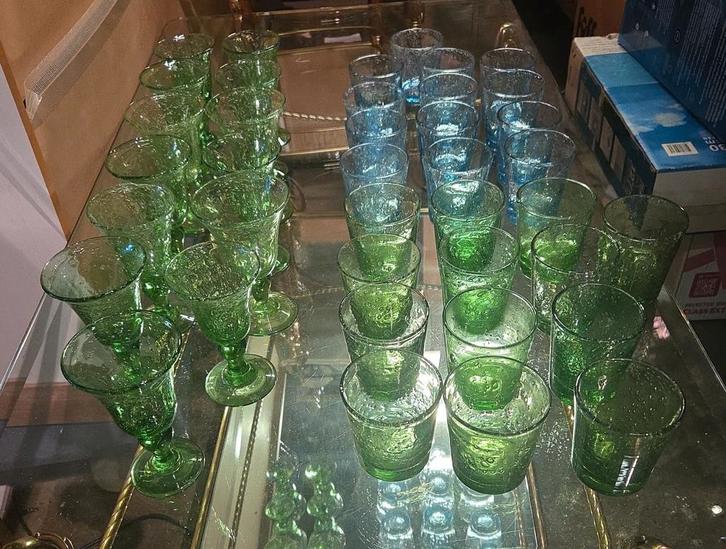 Set vintage La Verrerie de Biot glazen wijnglazen waterglas, Antiek en Kunst, Antiek | Glas en Kristal, Ophalen