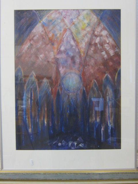 Aquarel - Kerkinterieur - monogram M, Antiek en Kunst, Kunst | Overige Kunst