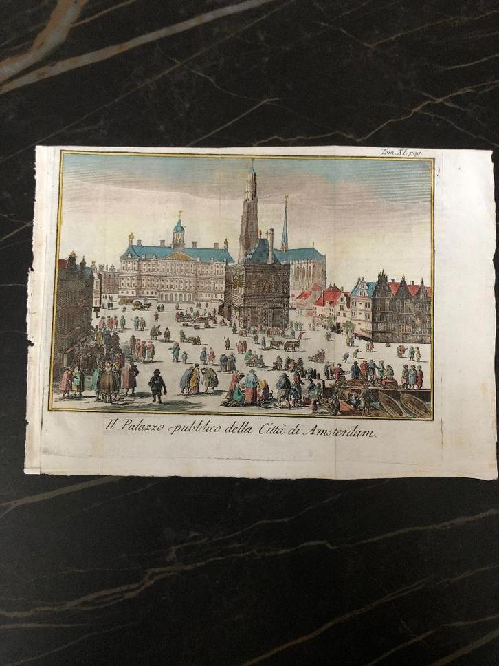 "Il Palazzo pubblico della Città di Amsterdam"., Antiek en Kunst, Kunst | Etsen en Gravures, Ophalen of Verzenden